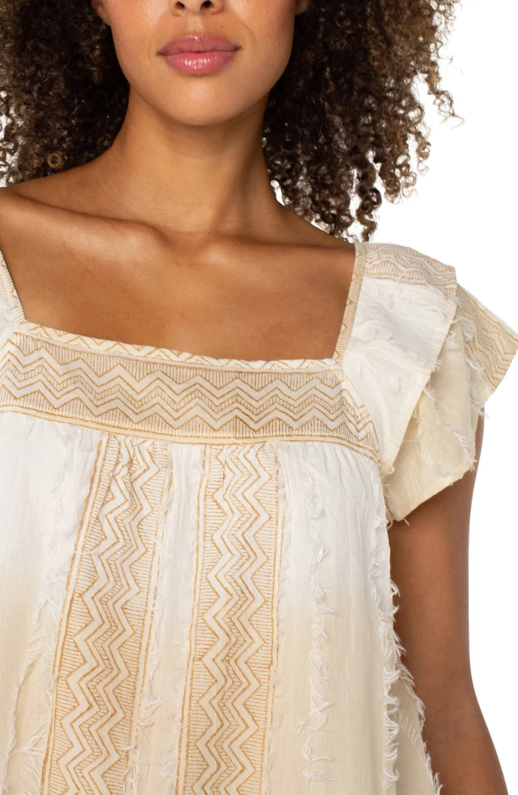 Fray Square-Neck Top with chevron stripes, perfect for beach outings and fresh coastal boutique style.