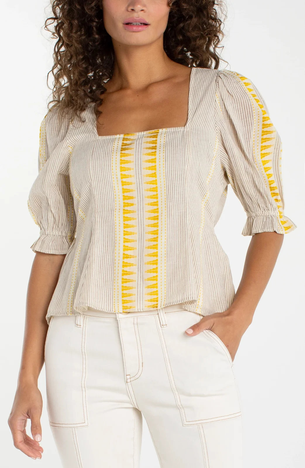 LP Square Neck Tie Back Woven Top-Yellow Cream