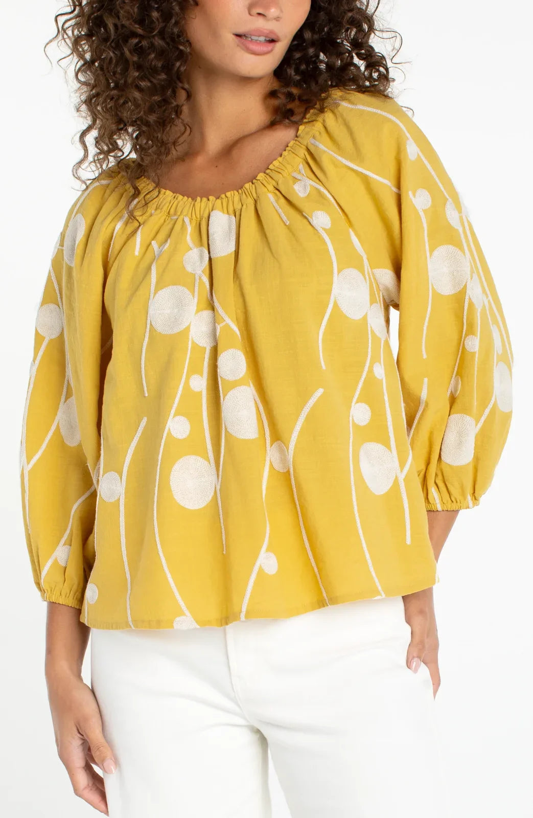 LP 3/4 Sleeve Woven Top-Yellow Cream