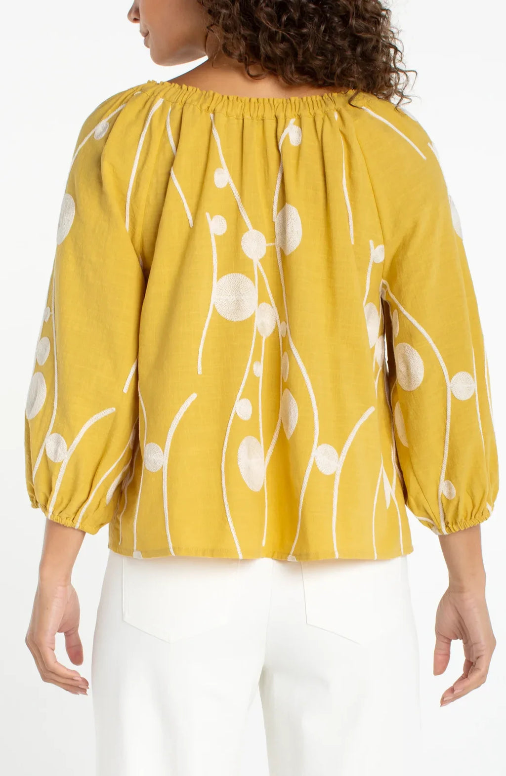 LP 3/4 Sleeve Woven Top-Yellow Cream