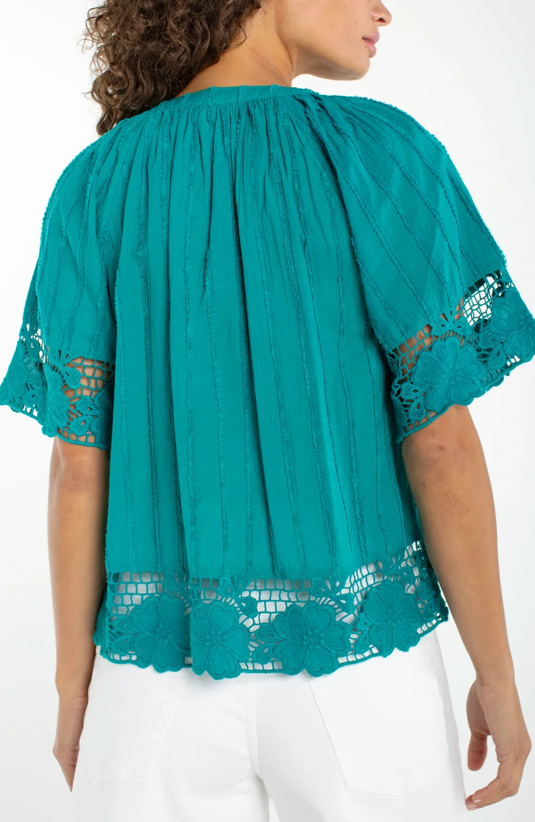 LP- Woven Top With Lace- Teal