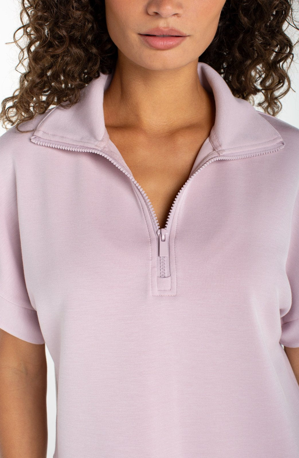 LP Half Zip Popover Top- Lilac Shadow