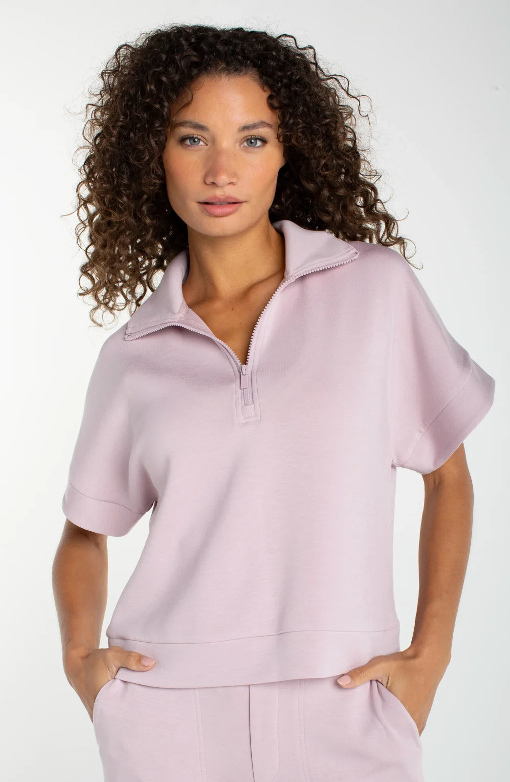 LP Half Zip Popover Top- Lilac Shadow