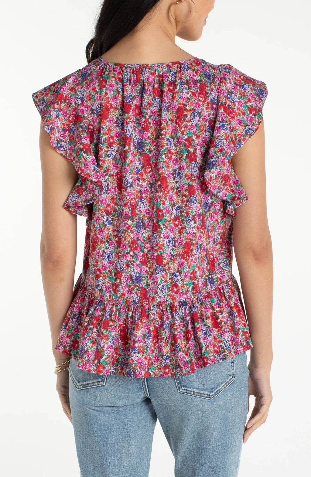 LP Flutter Sleeve Peplum Woven Top W/ Ties-Pink