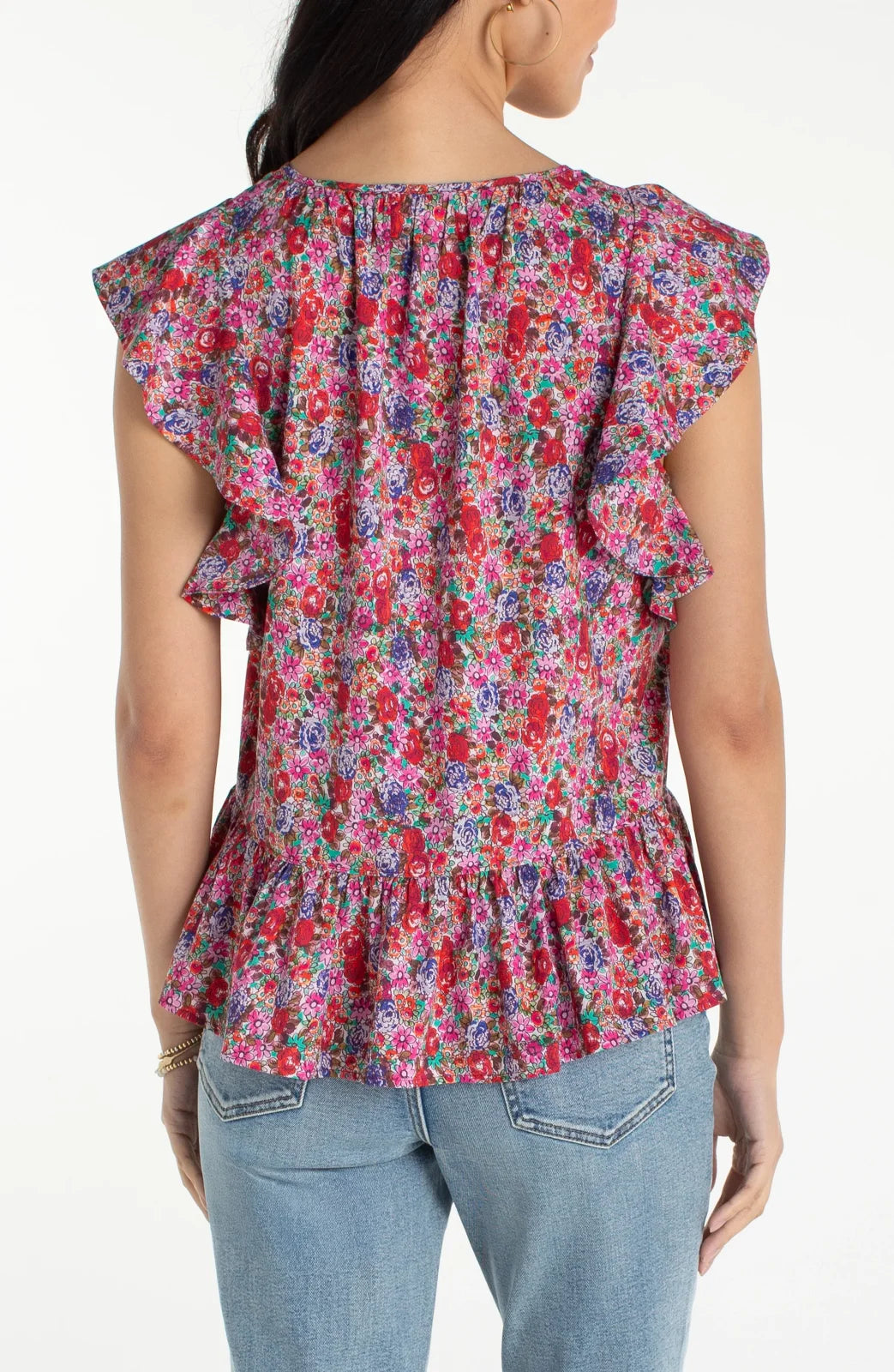 LP Flutter Sleeve Peplum Woven Top W/ Ties-Pink