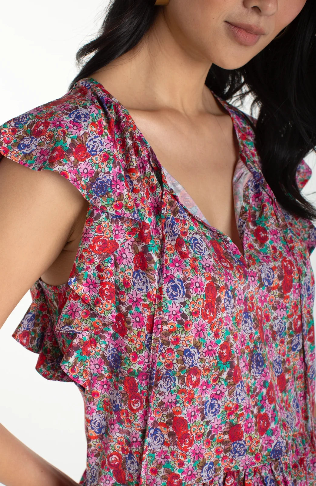 LP Flutter Sleeve Peplum Woven Top W/ Ties-Pink