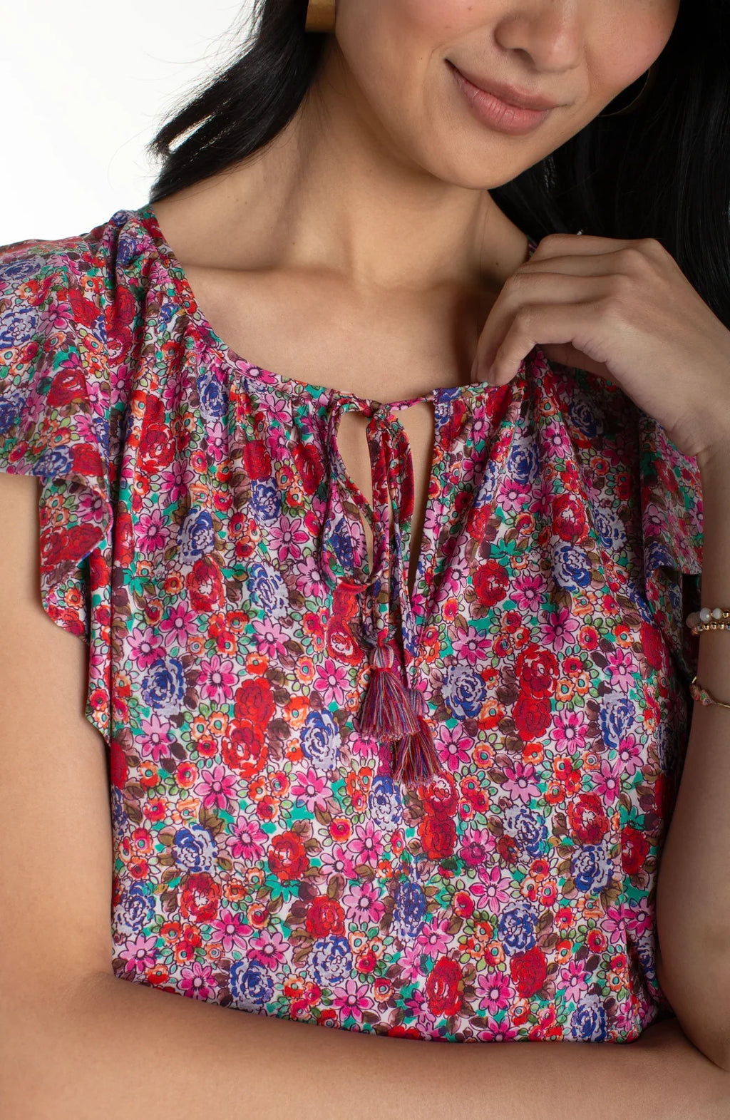 LP Flutter Sleeve Peplum Woven Top W/ Ties-Pink