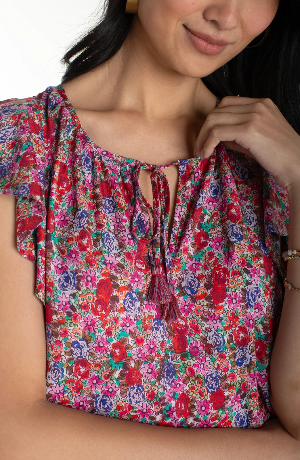 LP Flutter Sleeve Peplum Woven Top W/ Ties-Pink