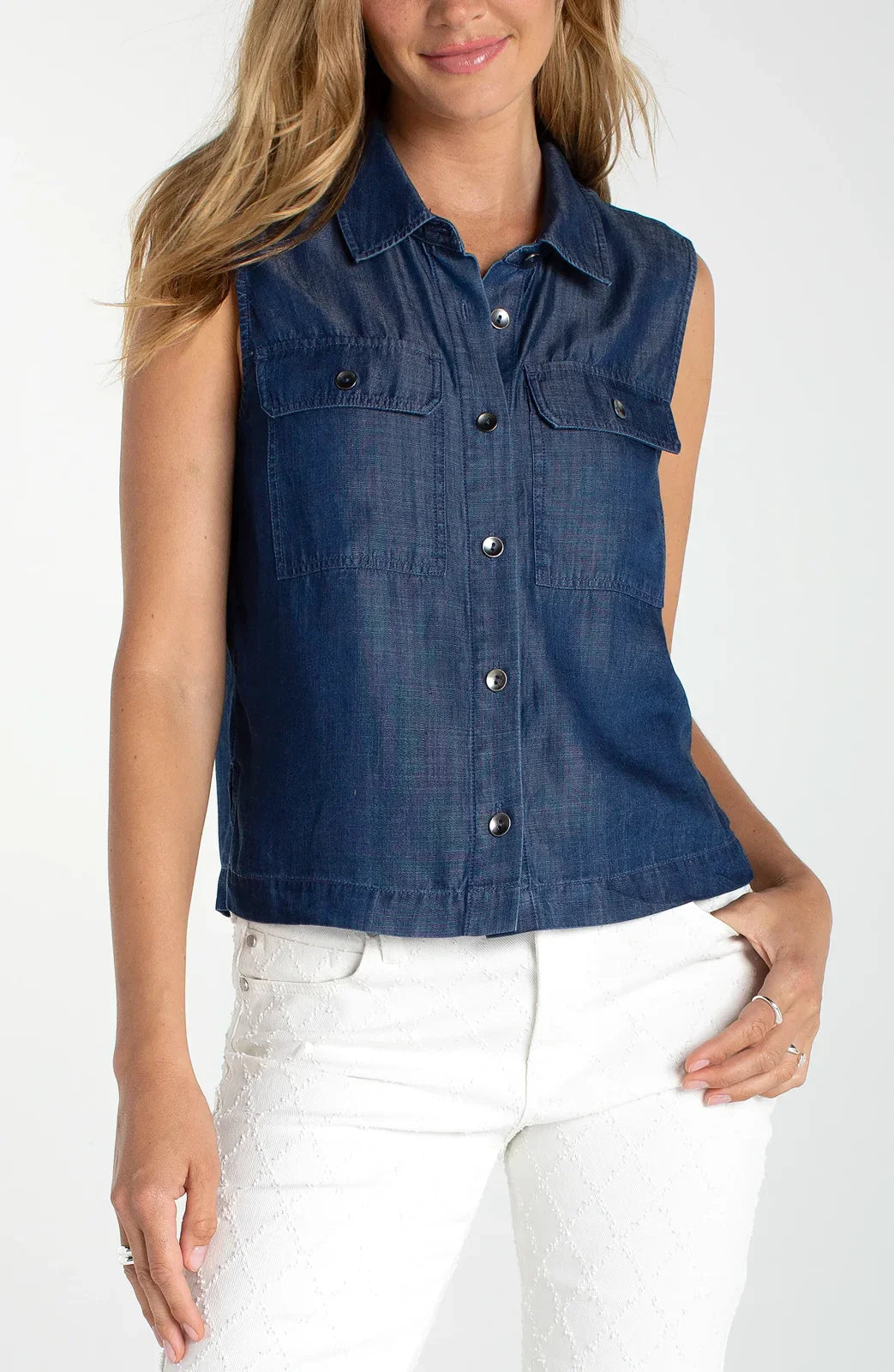 LP Sleeveless Button Front Top W/ Pockets -Serene Dark