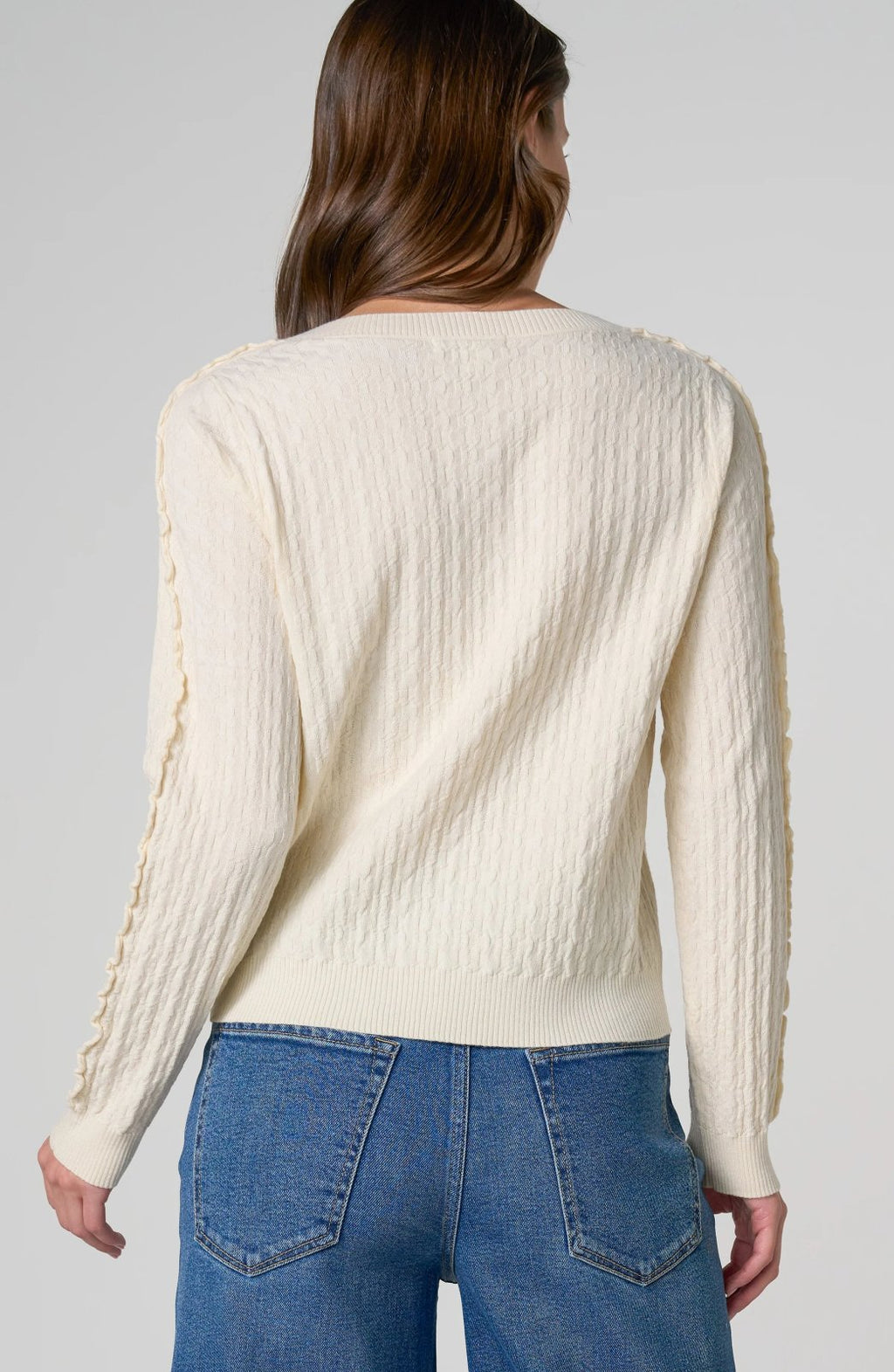 LP -Button Front Cardigan Sweater W/ Ruffles -Cream