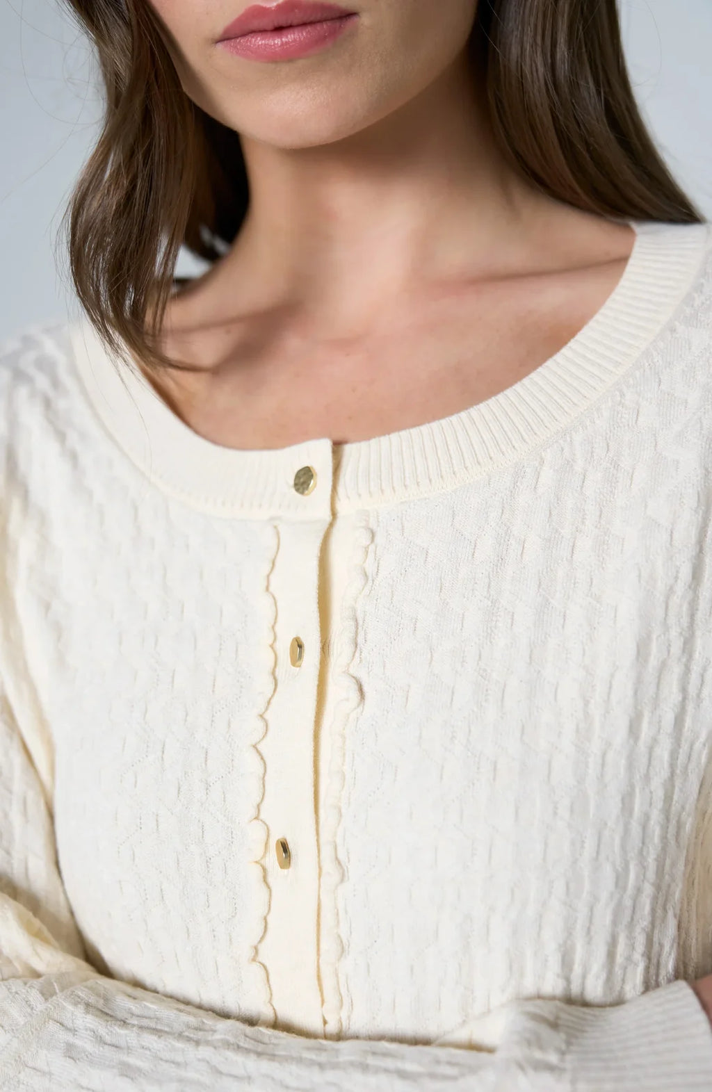 LP -Button Front Cardigan Sweater W/ Ruffles -Cream
