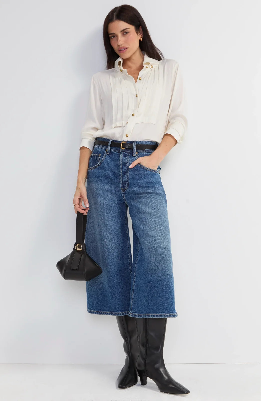 LP -Long Sleeve Tuxedo Woven Top -Cream