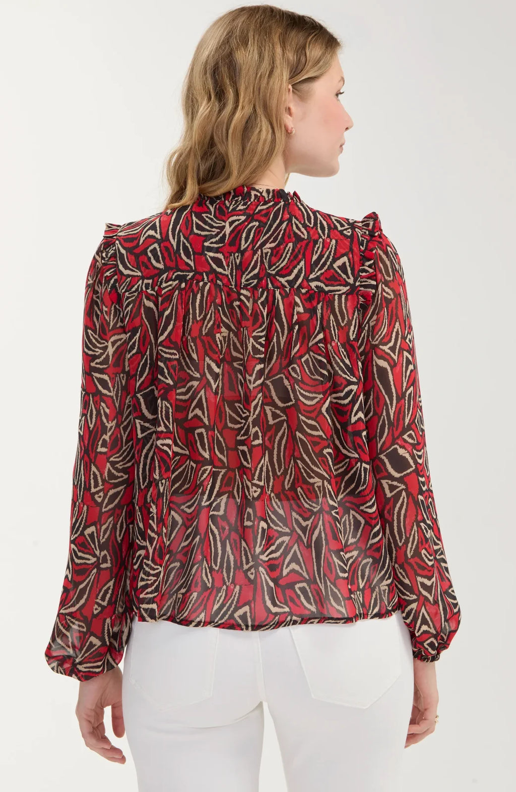 LP Long Sleeve Woven Blouse W/ Pintucks -Red/Blk