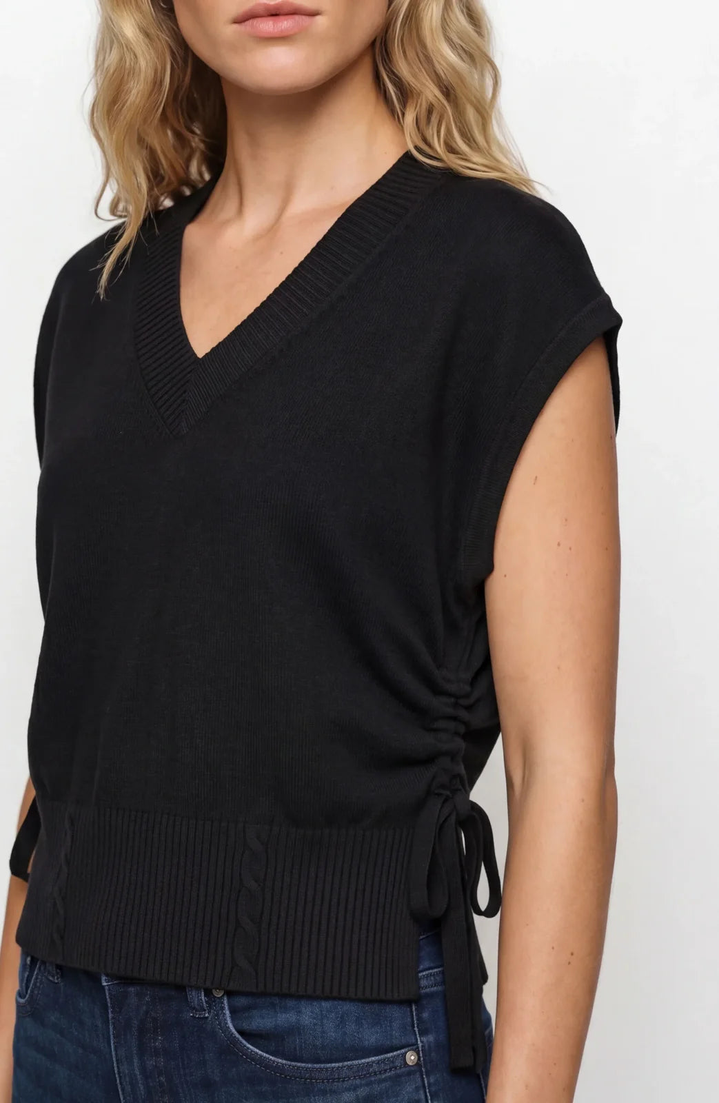 LP V-neck Dolman Sweater W/ Ties -Blk