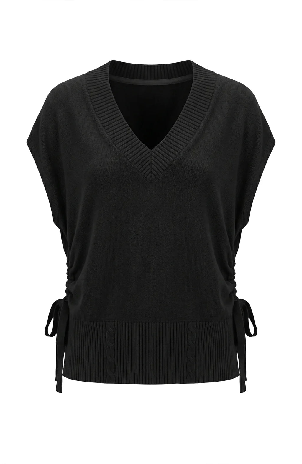 LP V-neck Dolman Sweater W/ Ties -Blk