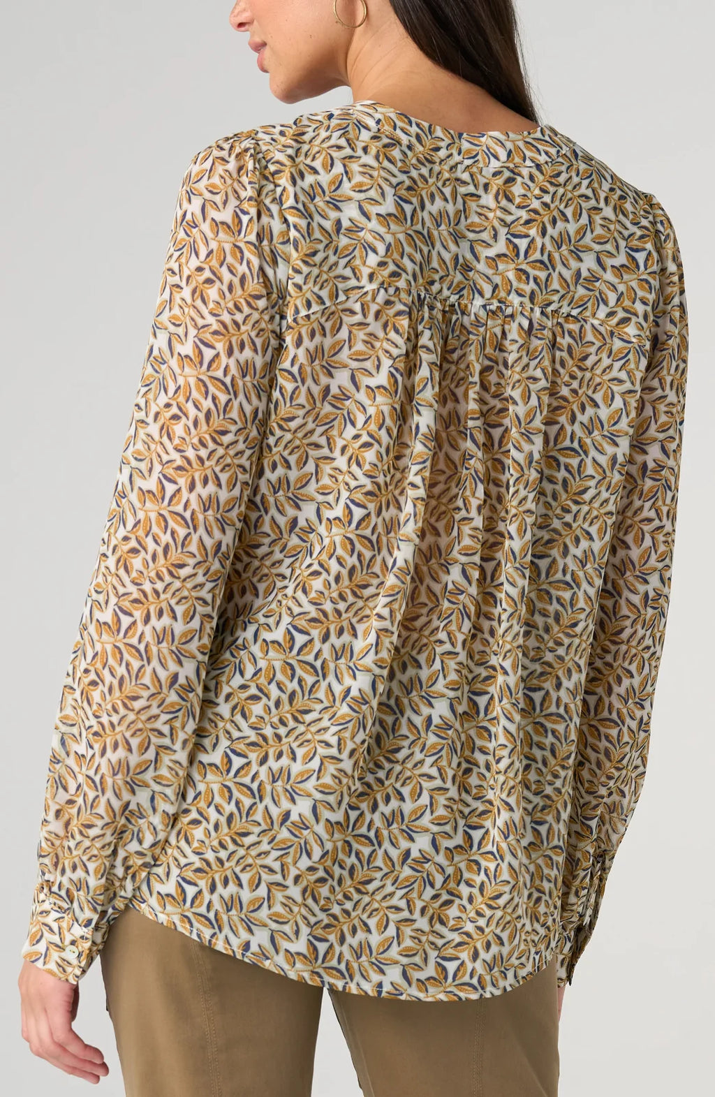LP -Long Sleeve Lace Up Blouse -Gold Blue Multi