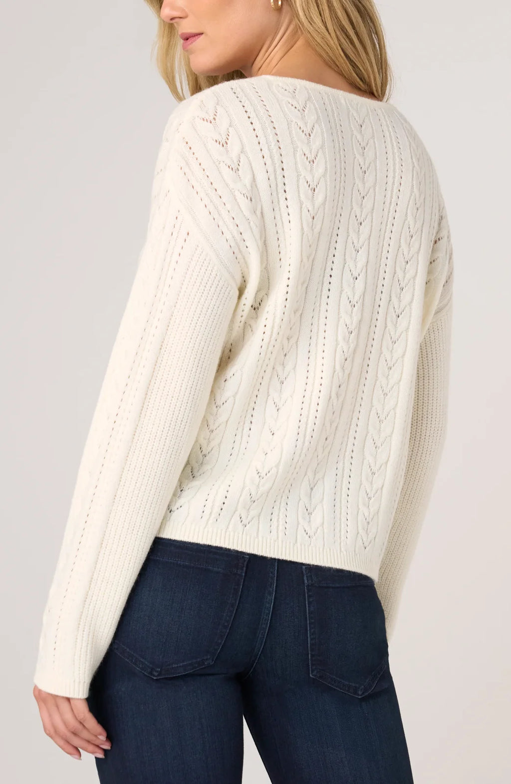 LP Long Sleeve V-neck Drop Shoulder Sweater -Cream
