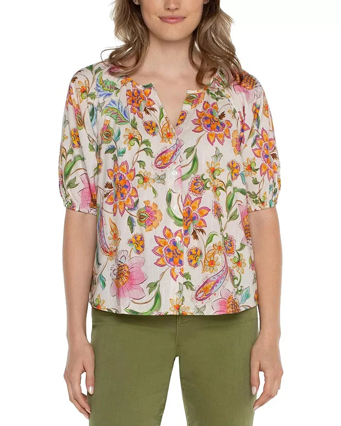 Liverpool Multi Flower Top featuring vibrant floral print, perfect for trendy coastal style. Shop Raggdoll Boutique.