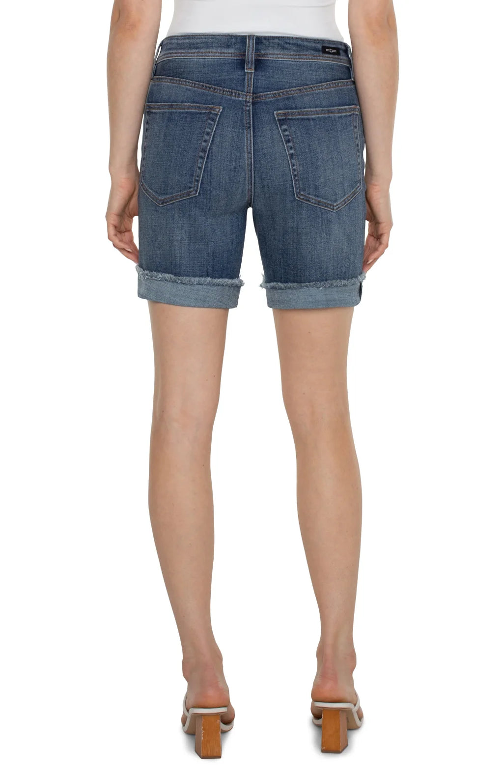Back view of Liverpool Boyfriend Denim Short, a trendy coastal style from Raggdoll Boutique.