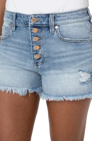 LIVERPOOL CHRISTINE HI-RISE A-LINE FRAY SHORT from Raggdoll Boutique in trendy coastal style for summer outfits Texas.