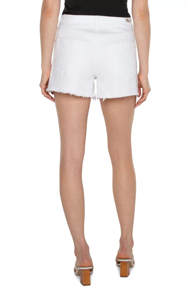 Back view of Liverpool Christine White Fray Shorts, perfect for trendy coastal style at Raggdoll Boutique.