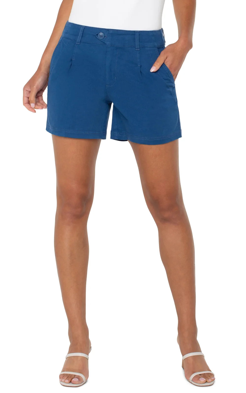 Liverpool Goddess Blue 5" short, stylish women's bottoms for coastal boutique clothing and tropical vacations.
