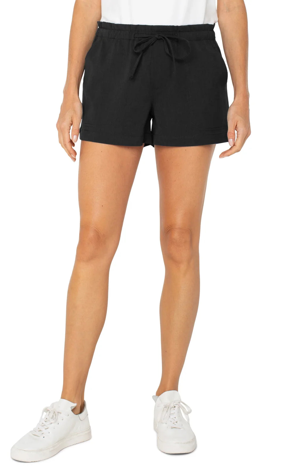 Lightweight pull-on shorts in black, perfect for beach outings, from a Port Aransas boutique featuring curvy plus size fashion.