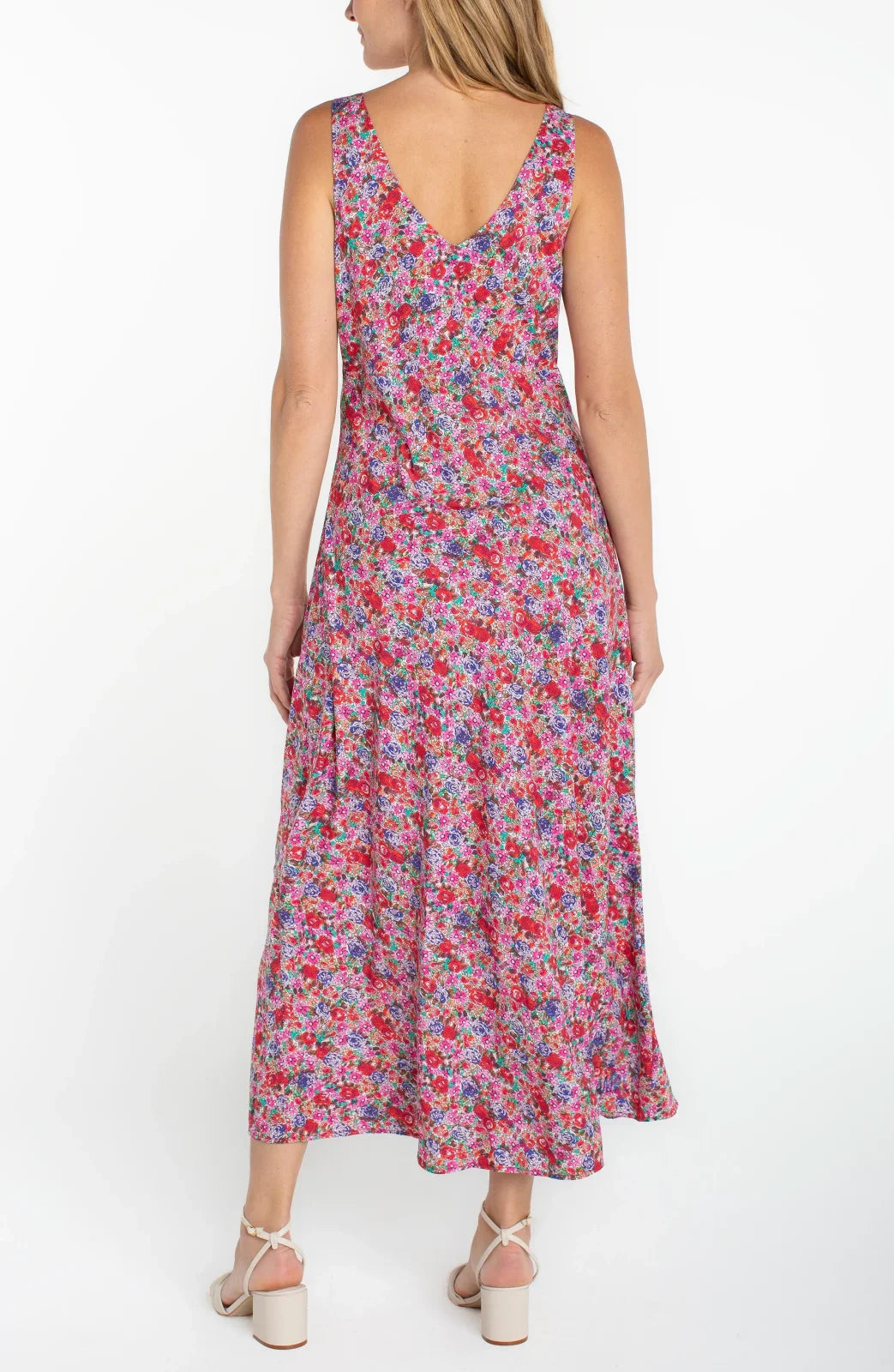 LP Sleeveless Ruffle Front Woven Maxi Dress -Pink Multi