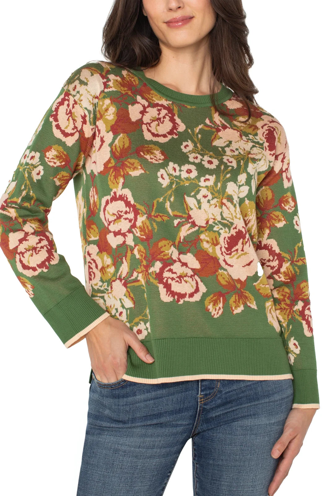 Green Floral Crew-Neck Sweater