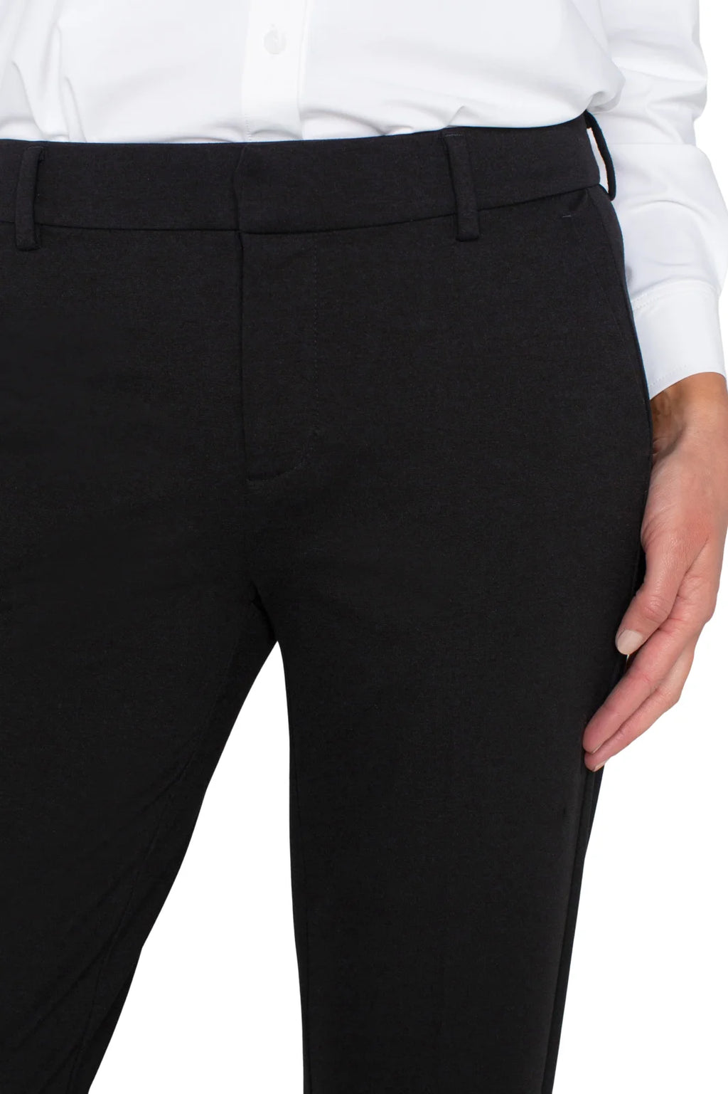 Liverpool Kelsey Knit Trouser in Black, mid-rise women's bottoms, ideal for casual and curated women's fashion from coastal boutiques.