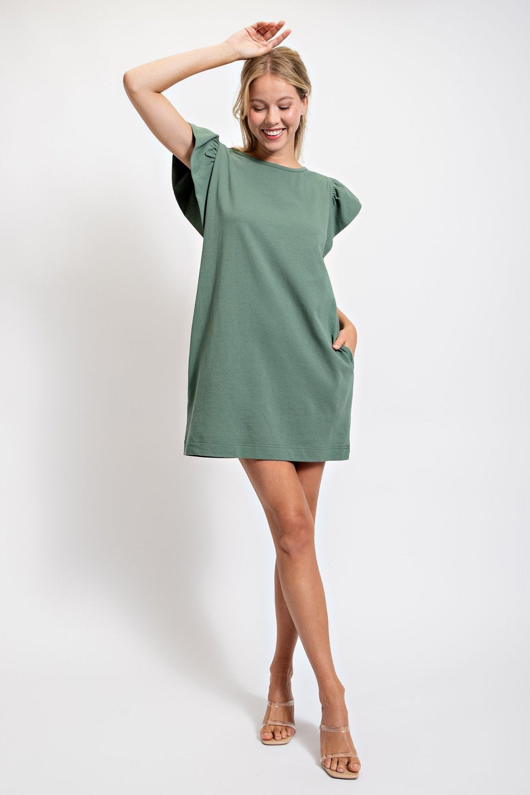 SURF BLUE DRESS modeled in a stylish setting at Raggdoll Boutique, perfect for summer outfits Texas.