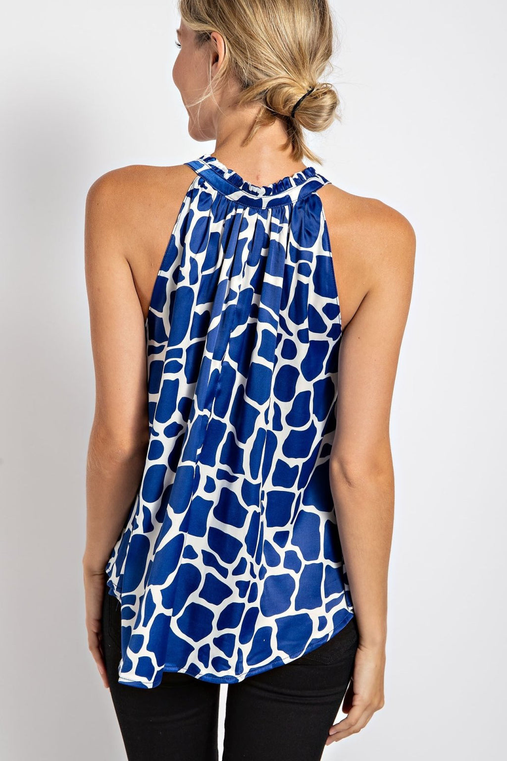 ROYAL AND WHITE PRINT SLEEVELESS TOP from Raggdoll Boutique, perfect for trendy coastal style and summer outfits Texas.