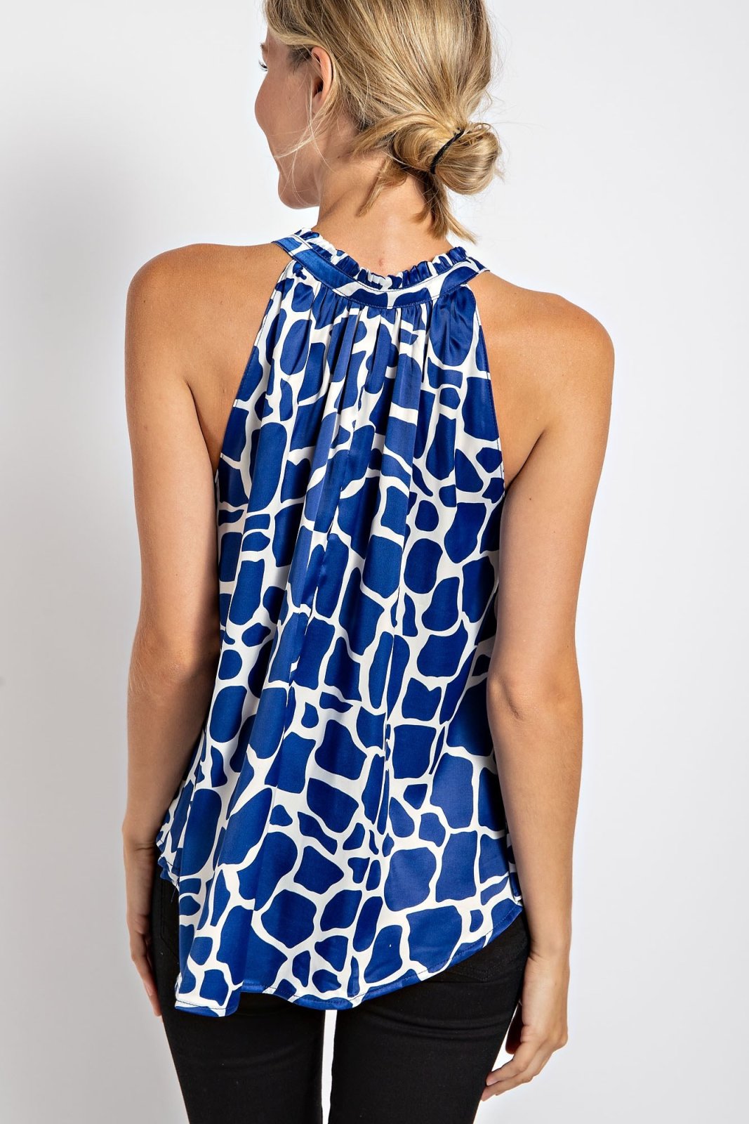 ROYAL AND WHITE PRINT SLEEVELESS TOP from Raggdoll Boutique, perfect for trendy coastal style and summer outfits Texas.