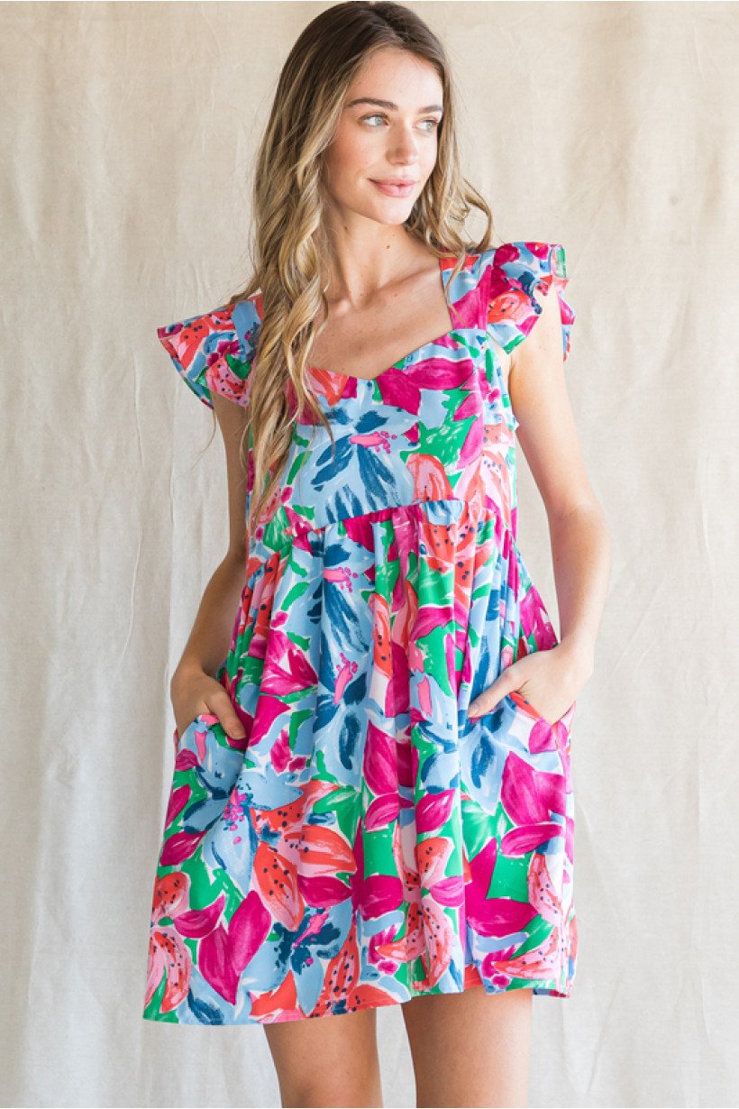 BOLD BLOOMS DRESS from Raggdoll Boutique, trendy coastal style for a summer wardrobe in Port Aransas.