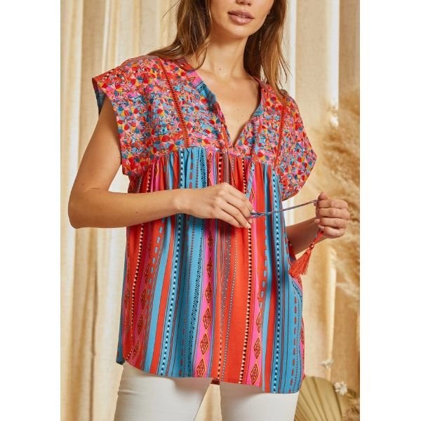PLUS MULTI SAVANNA JANEBRIGHT AND PRETTY EMBROIDERY trendy coastal style top from Raggdoll Boutique.