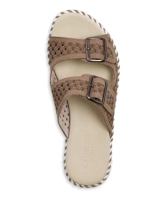 LATTE TULIP SANDALS DOUBLE STRAP W/BUCKLES by ILSE JACOBSEN displayed on a white background.