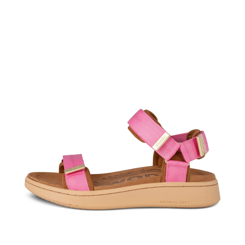 Woden Aurora Pink Sandals, stylish and comfortable footwear perfect for beach dresses and coastal boutique clothing.