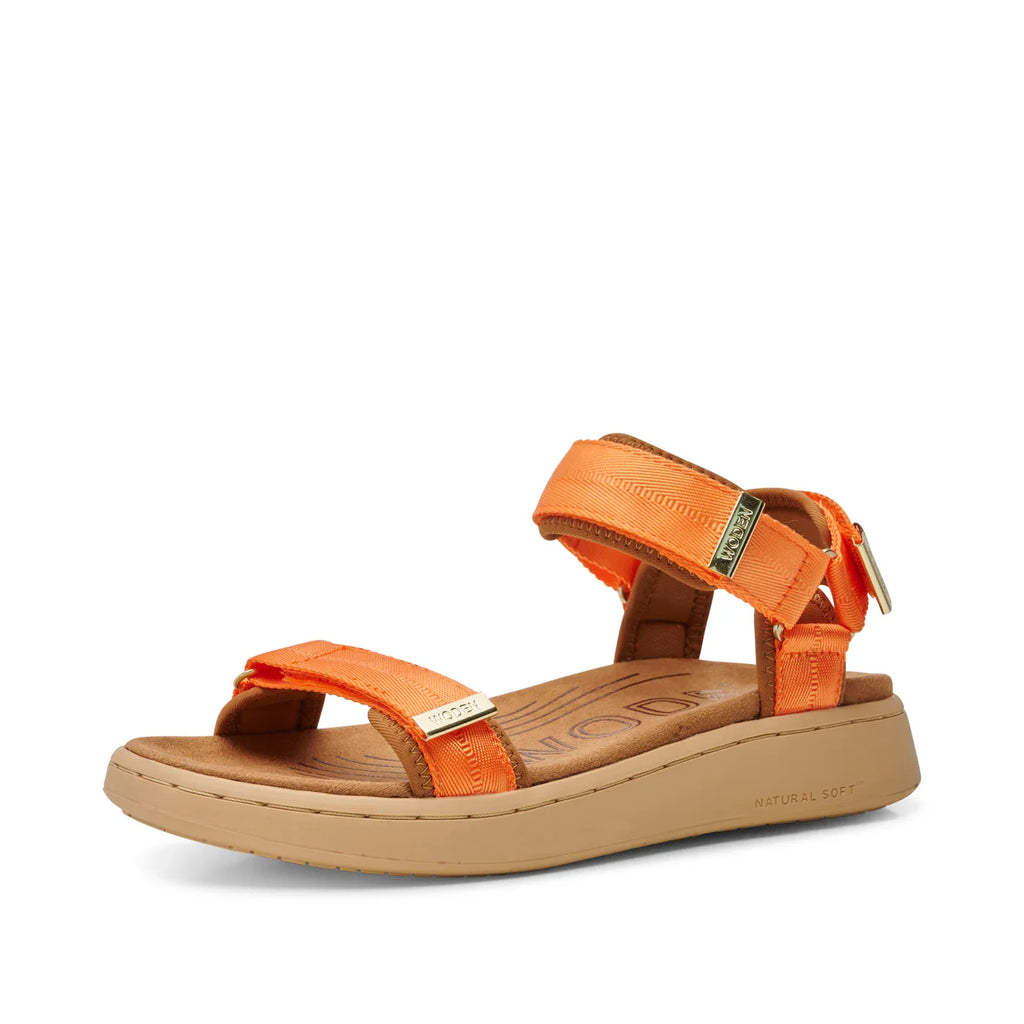 Woden Tiger orange sandals by Lines of Denmark, stylish and comfy for your tropical vacation dresses and beach outfits.