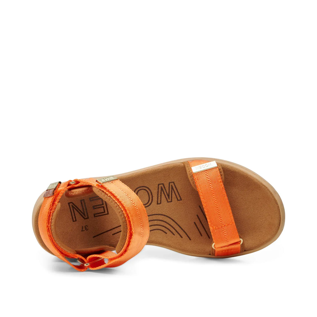 Woden Tiger Orange Sandals with adjustable straps and soft materials, perfect for beach outings and tropical vacations.