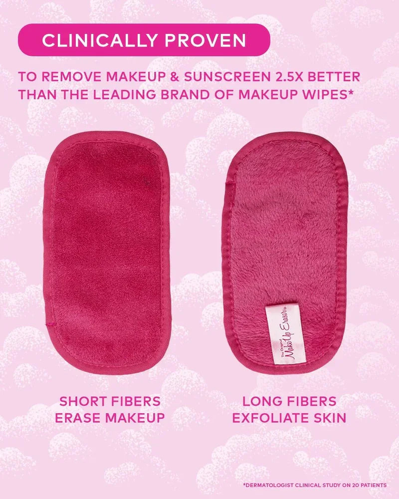 THE LOVE ERA 3-pc MINI PRO GIFT SET (MAKEUP ERASER) with short and long fiber sides for makeup removal and exfoliation.