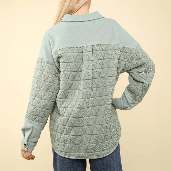 Sage Button-Up Quilted Jacket: Cozy fashion with a chic design, ideal for Port Aransas boutique lovers and curvy plus sizes.