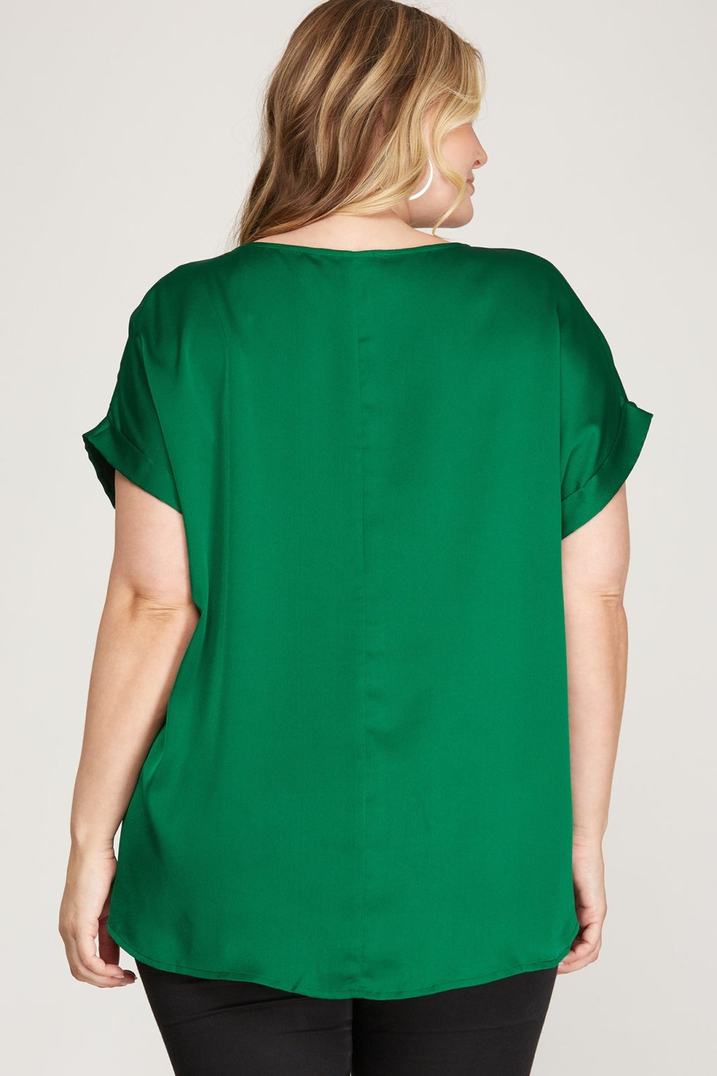 PLUS EMERALD GREEN HI-LO TOP shown from back, perfect for trendy coastal style at Raggdoll Boutique.