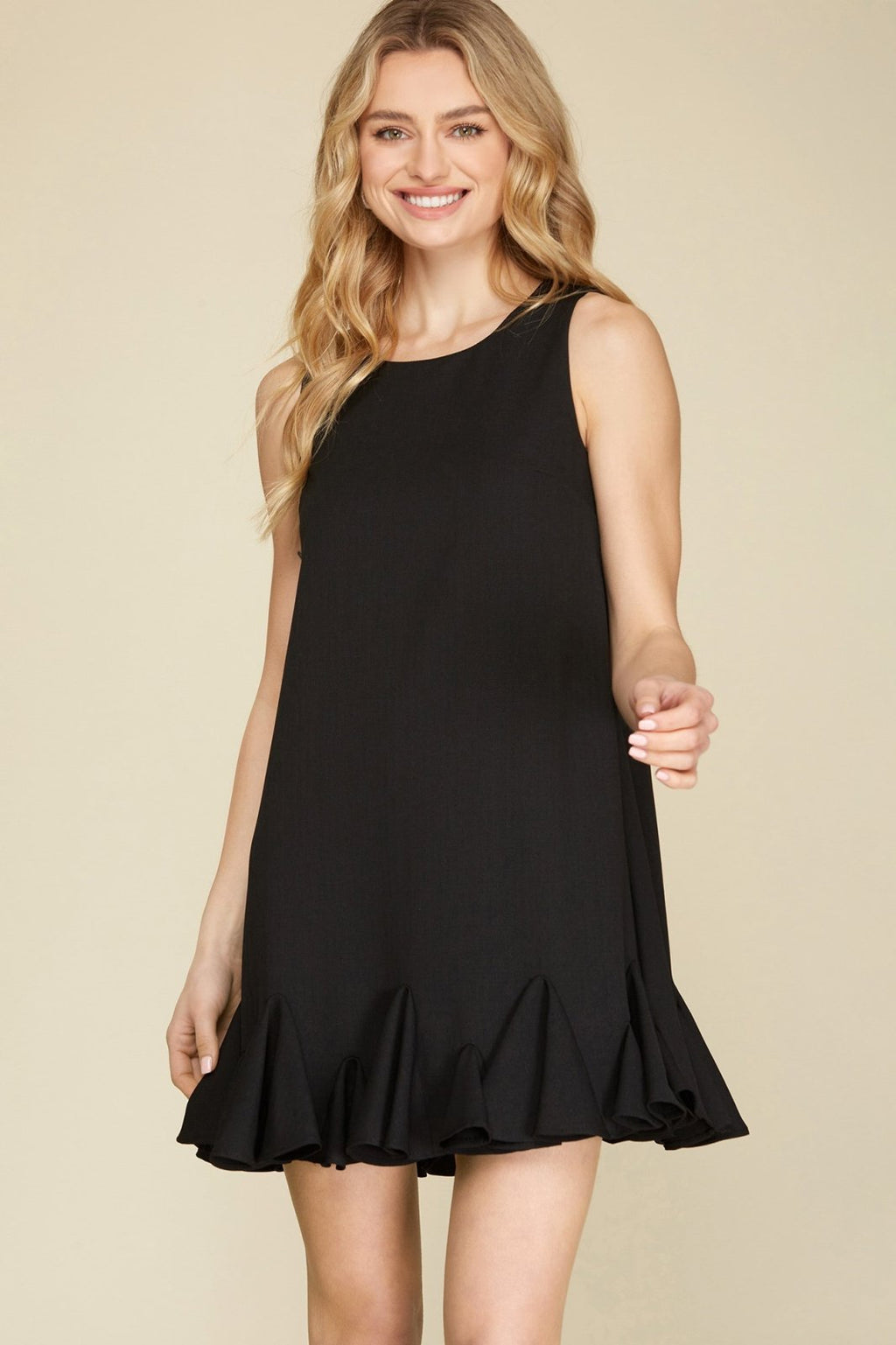 LBD -SO CUTE! dress model showcasing trendy coastal style from Raggdoll Boutique for summer outfits Texas.