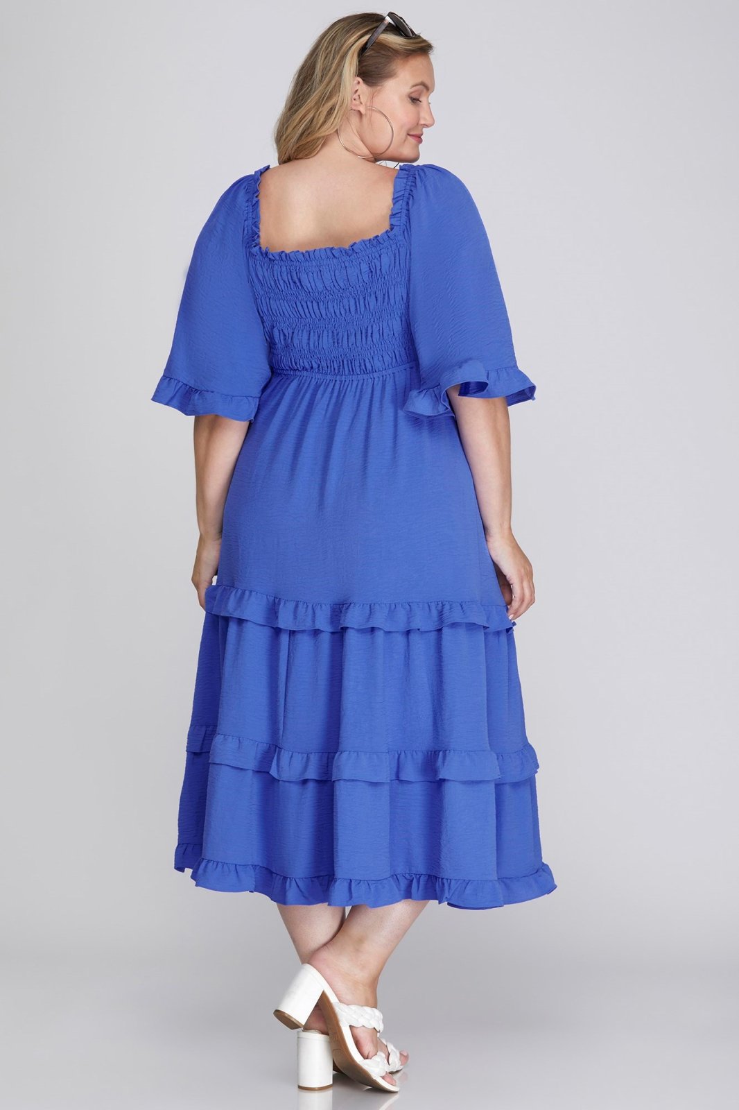 Plus Colbalt TIered MIdi-Dress at Raggdoll Boutique, perfect for trendy coastal style and summer outfits Texas.