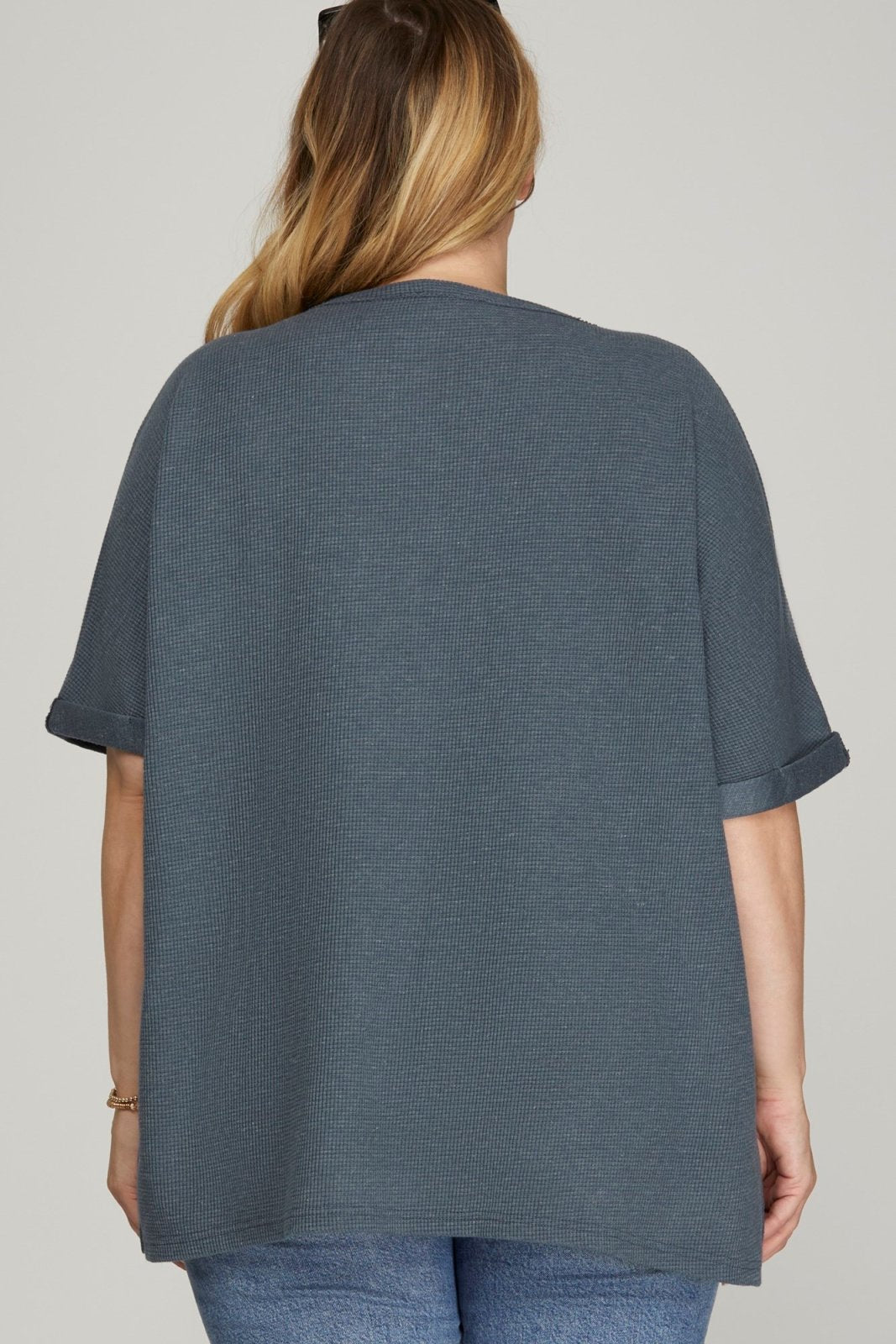 Plus Dusty Navy Top from Port Aransas boutique, ideal for curvy women seeking stylish coastal clothing and gifts.
