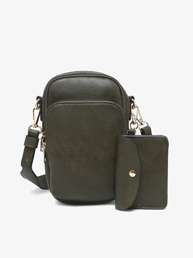 Parker Crossbody in Dark Olive with removable pouch perfect for trendy coastal style at Raggdoll Boutique.