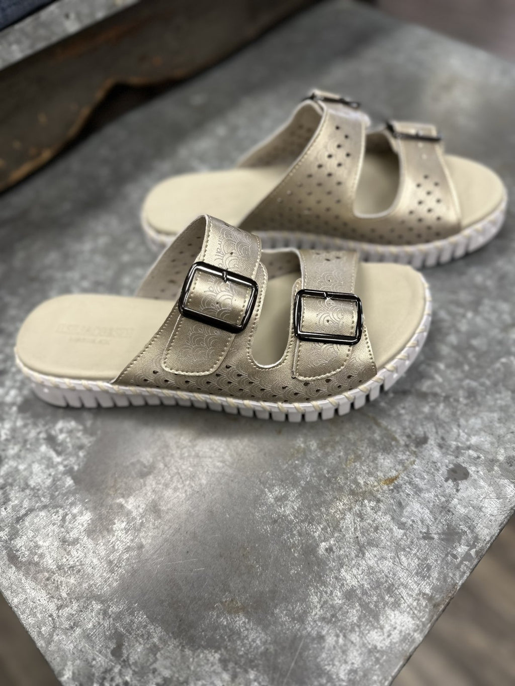 PLATIN SANDALS DOUBLE STRAP W/BUCKLES by ILSE JACOBSEN stylish summer footwear from Raggdoll Boutique.
