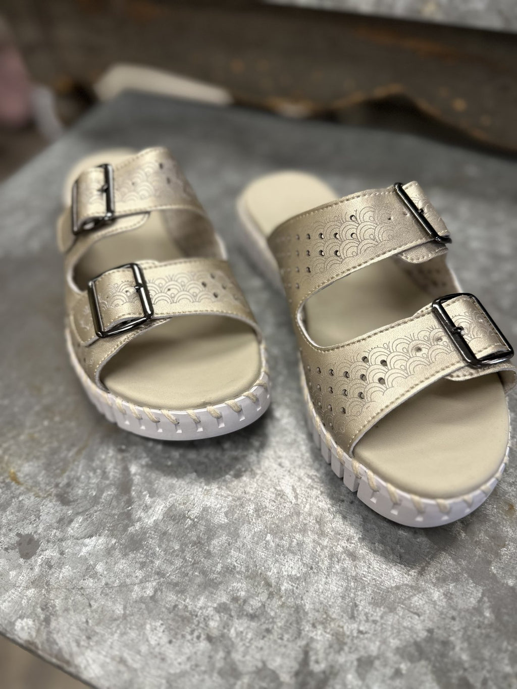 PLATIN SANDALS DOUBLE STRAP W/BUCKLES by ILSE JACOBSEN showcasing stylish summer footwear at Raggdoll Boutique.