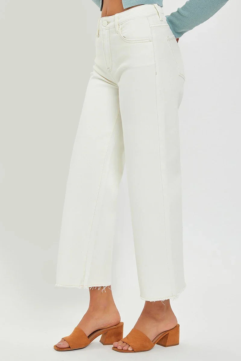 Risen Cream High Rise Crop Wide Leg Jeans, perfect for coastal boutique clothing and curvy plus size fashion.