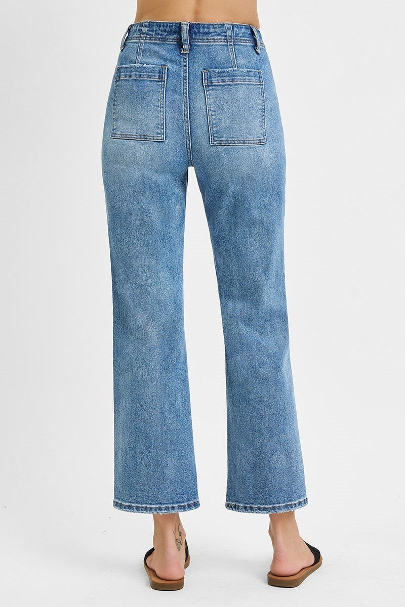 High rise ankle flare denim pants from RISEN JEANS, perfect for coastal boutique clothing and curvy plus size fashion.